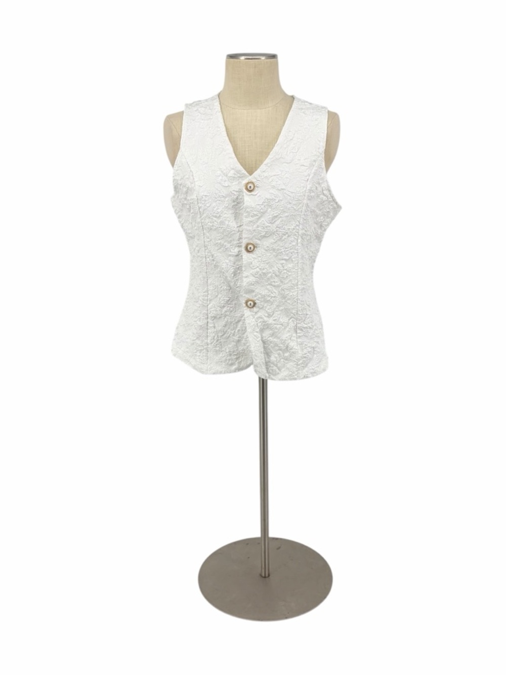 Vintage 90s White Lace Vest Womens Button Front V Neck Cottagecore